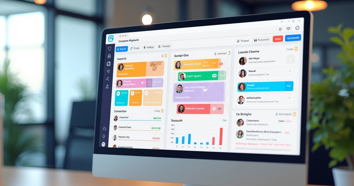 Painel Kanban digital com tarefas de atendimento e vendas organizadas por cores 