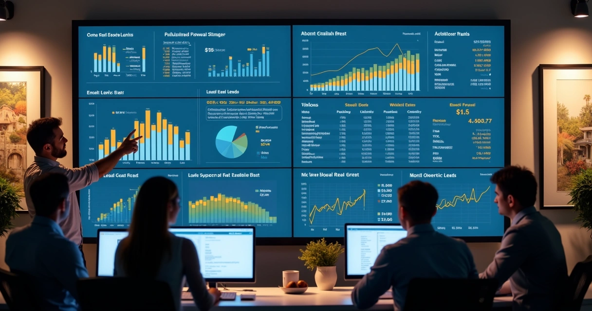Painel digital mostrando gráficos e relatórios de gestão imobiliária