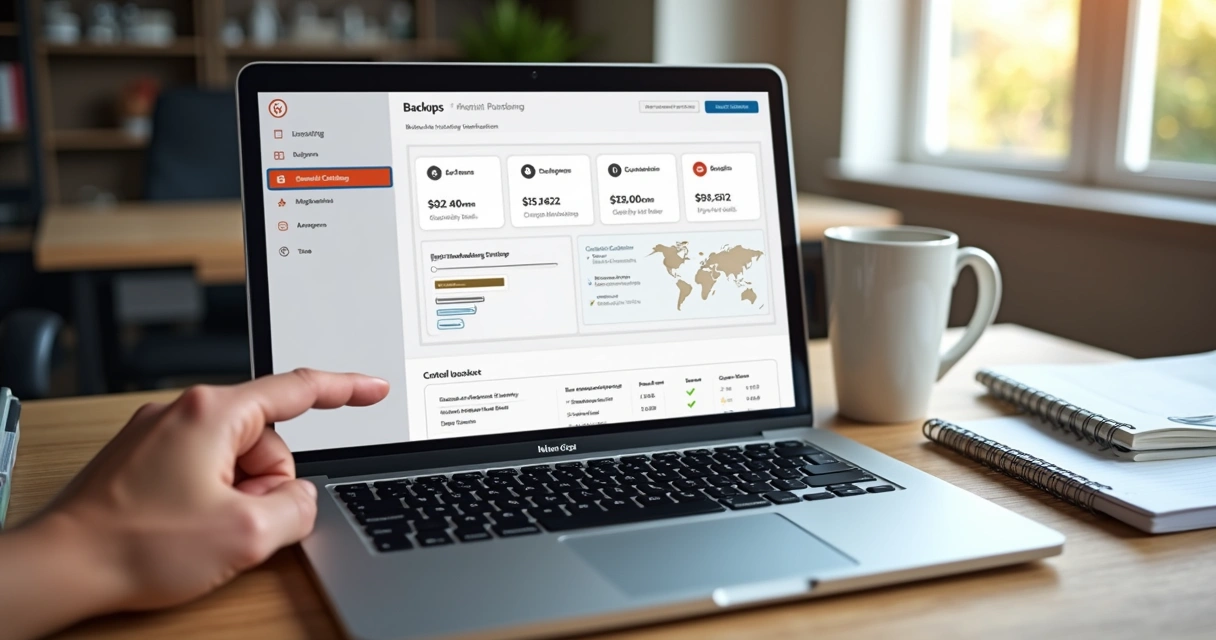 Painel de hospedagem mostrando áreas de segurança e backups 