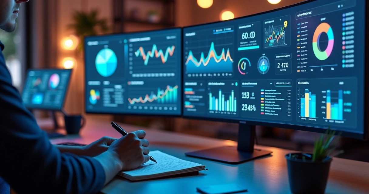 Painel unificado com gráficos de campanhas de anúncios em IA para agência de marketing 