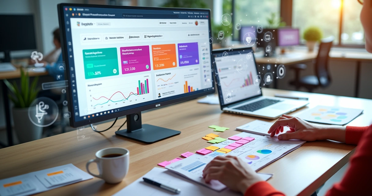 Profissional analisa painel com campanhas de marketing gerenciadas por IA 