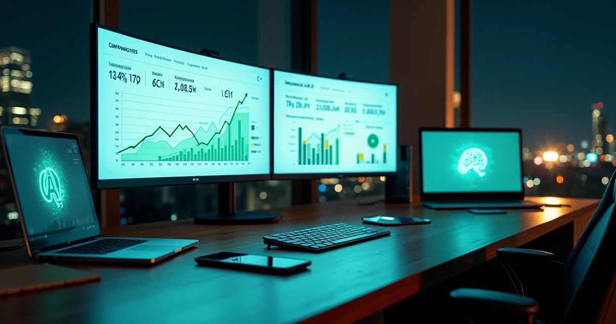 Painel de marketing digital com IA otimizando campanhas para reduzir CAC 