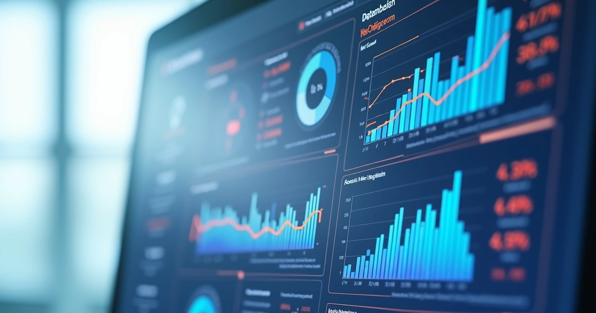 Painel digital com gráficos de IA otimizando SEO de saúde