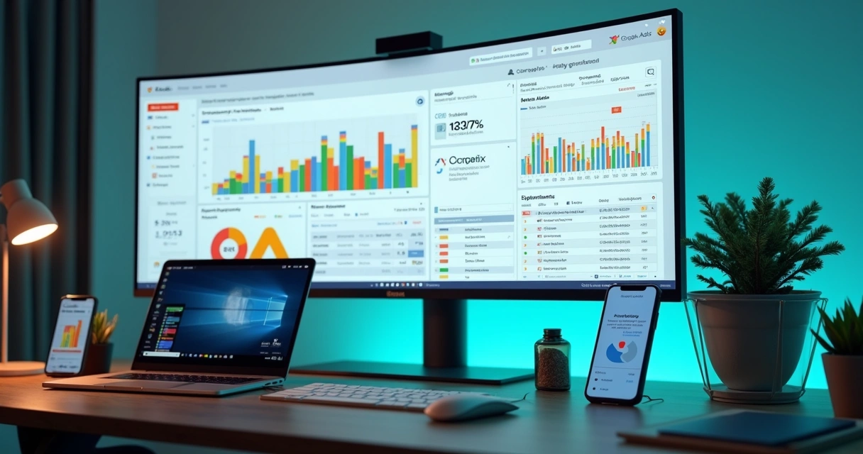 Dashboard unificado de campanhas de tráfego pago com inteligência artificial em tela de computador 