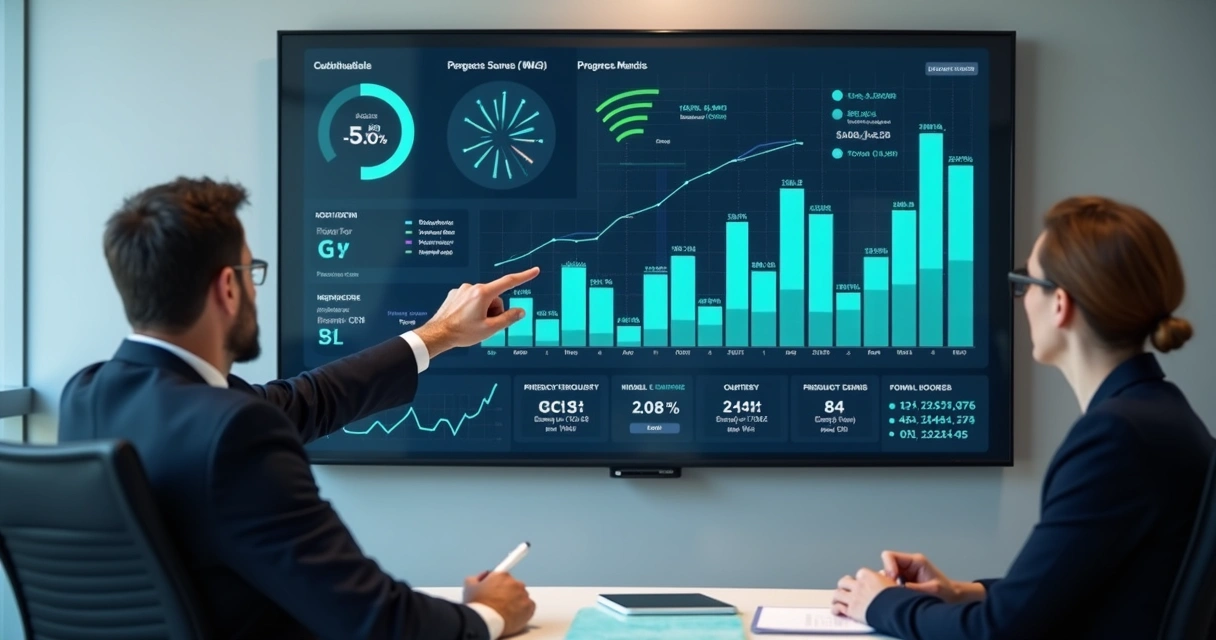 Painel com gráficos e metas de desempenho 