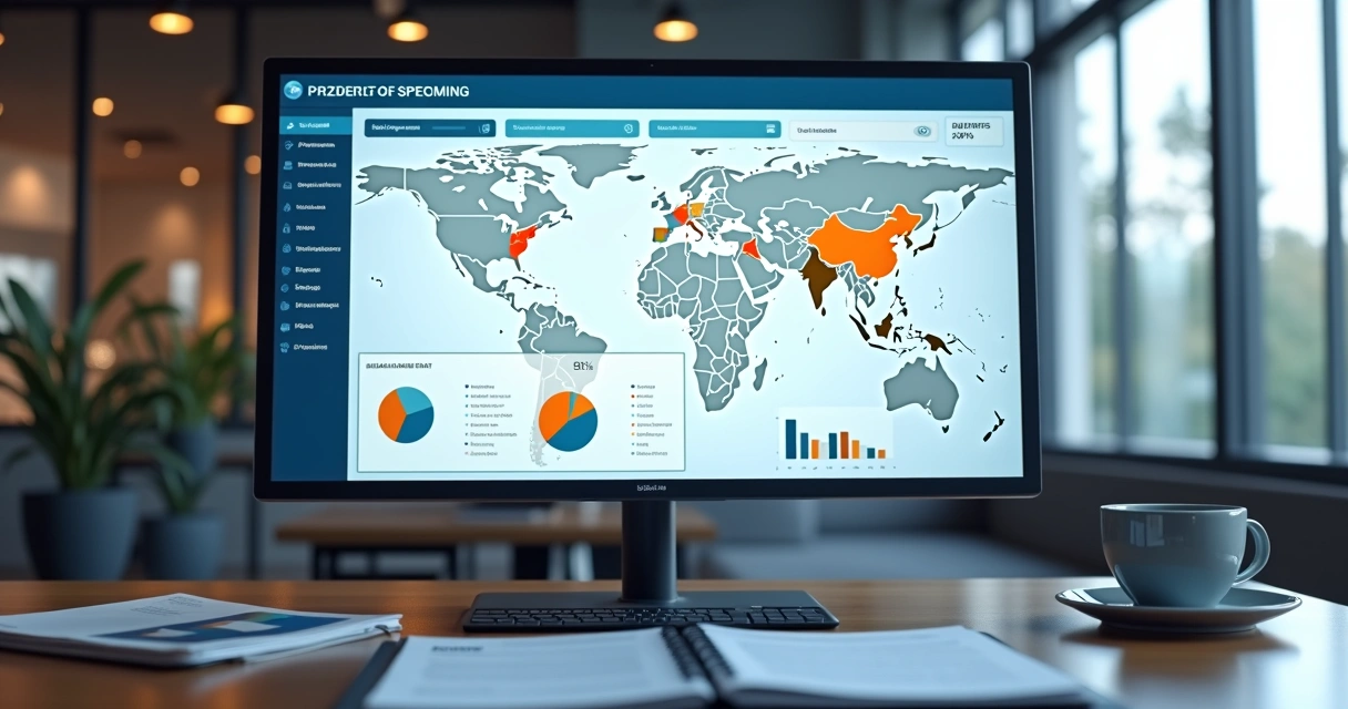 Painel comercial com gráficos e mapa de prospecção B2B 