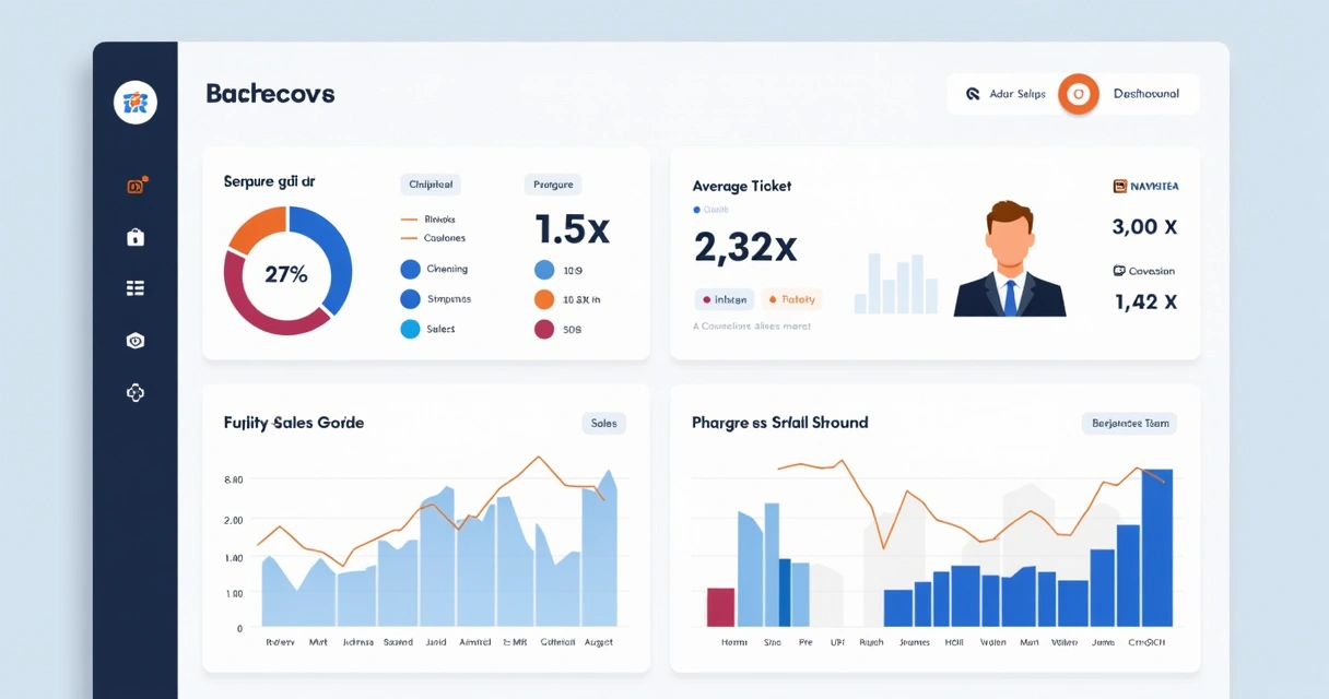 Painel gráfico com indicadores de vendas e métricas de desempenho destacados 