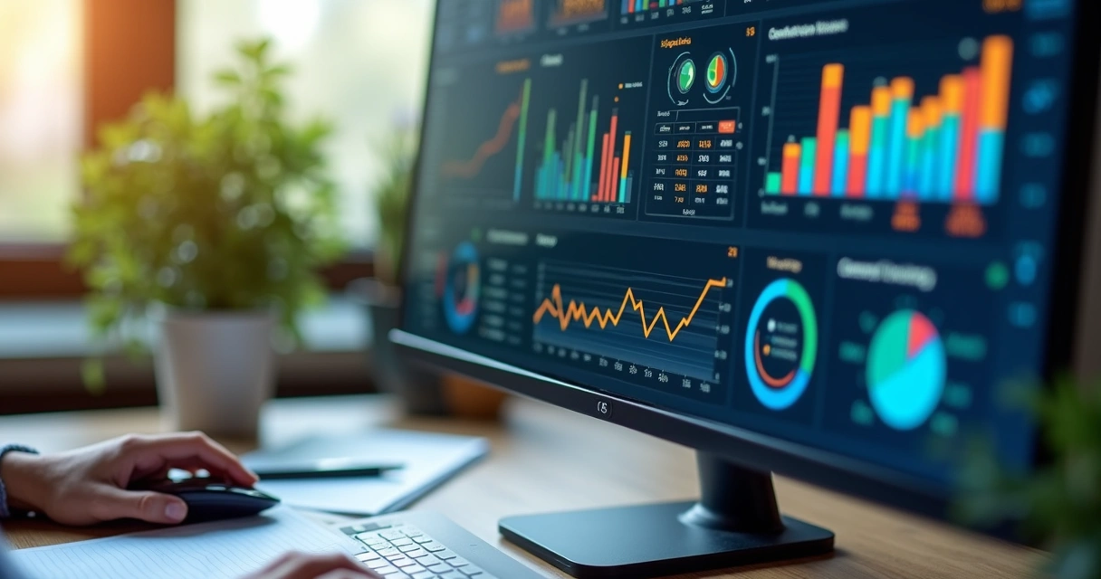 Painel de indicadores contábeis automatizados em computador 