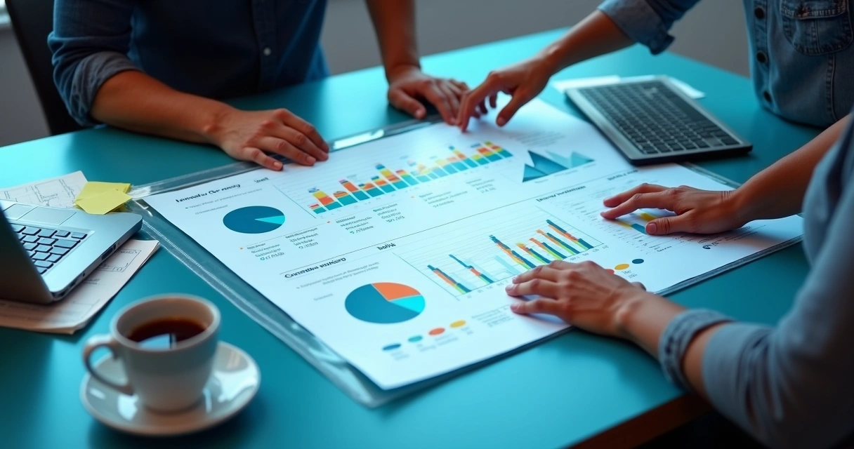 Painel digital com gráficos e indicadores em tela vista de cima 