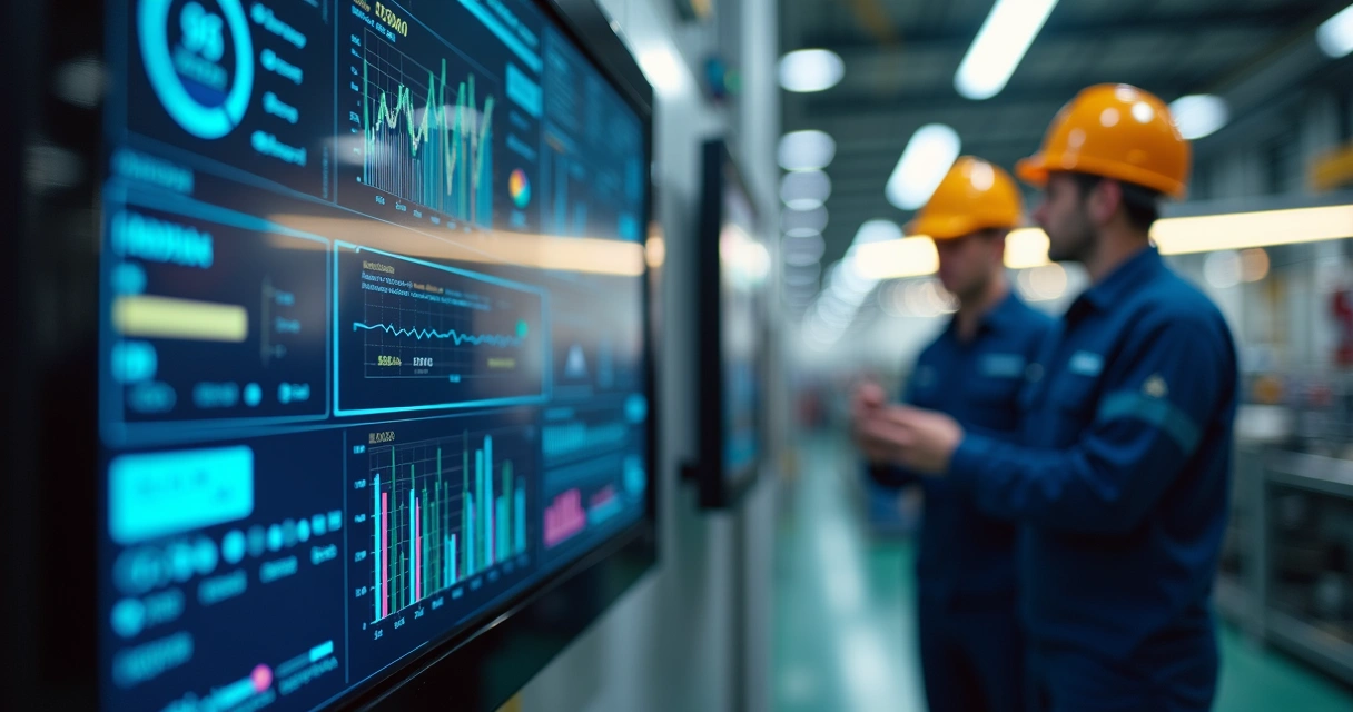 Painel de indicadores digitais em ambiente de produção industrial 