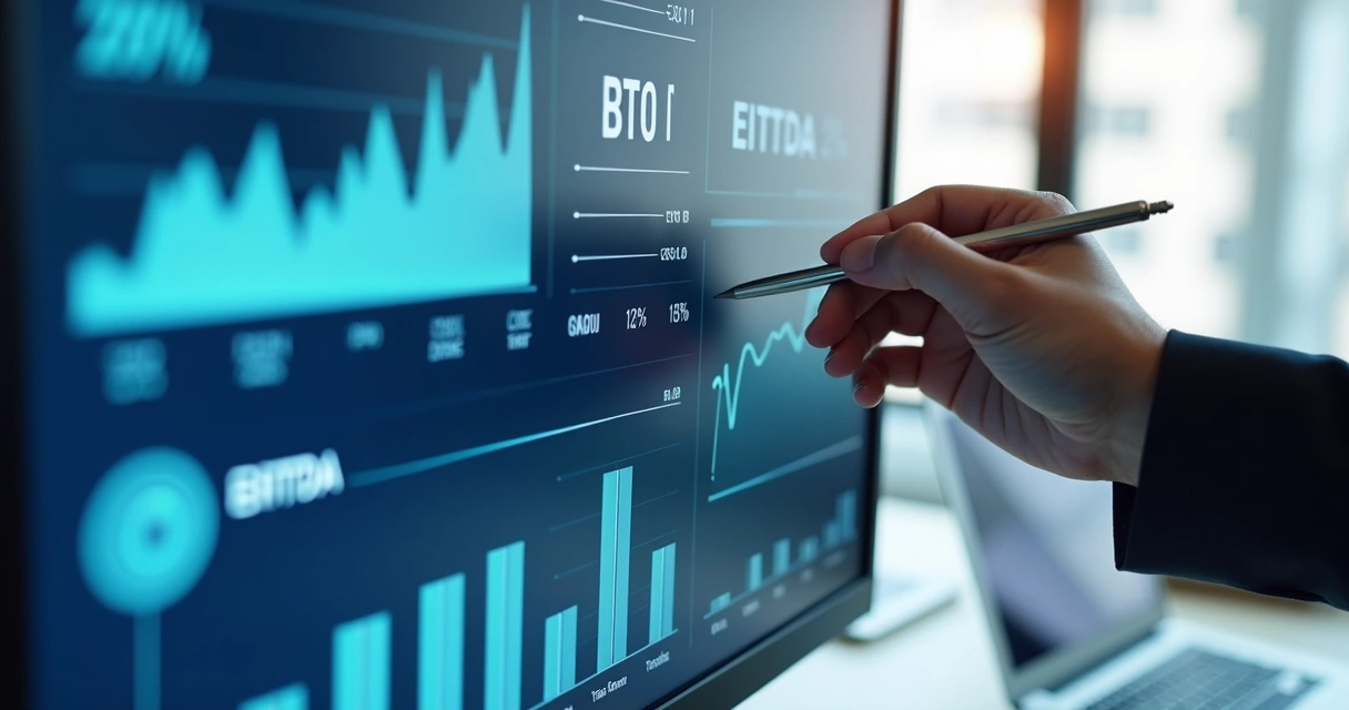 Painel com indicadores financeiros e metas de desempenho corporativo