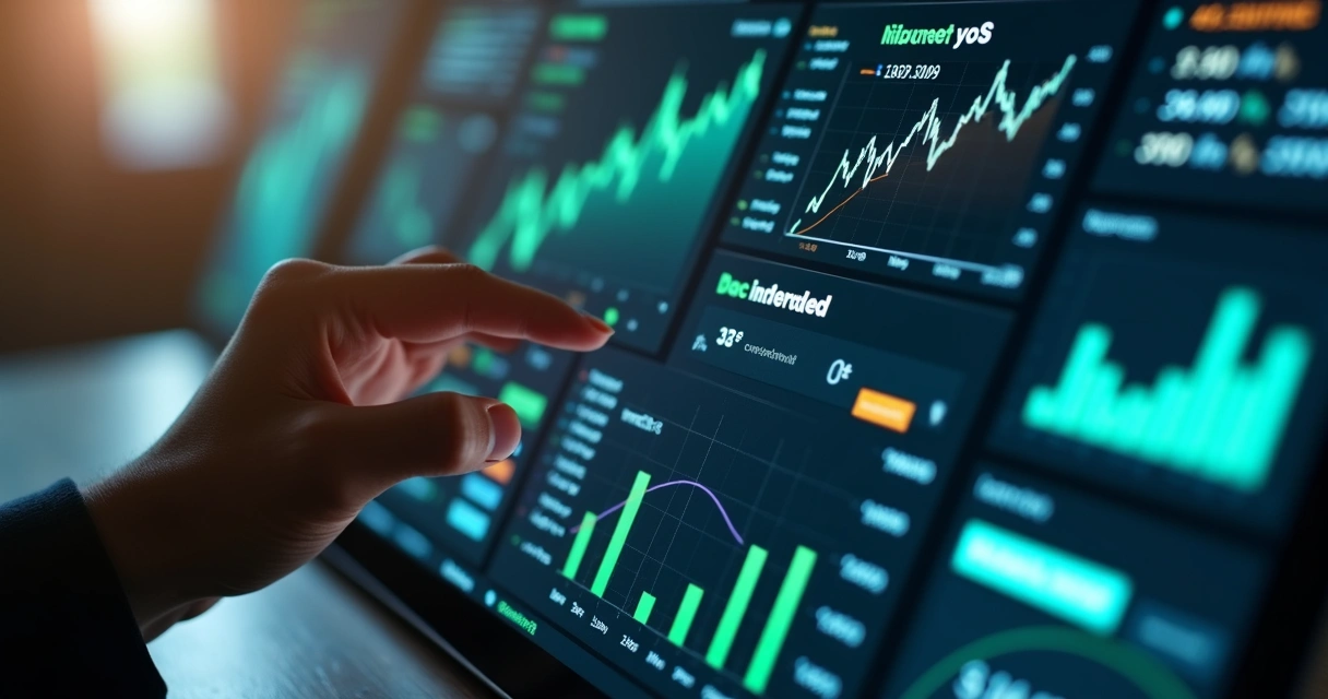 Painel digital com indicadores financeiros e alertas de mercado 