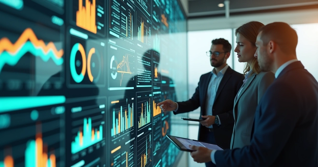 Painel digital com indicadores financeiros de uma empresa 
