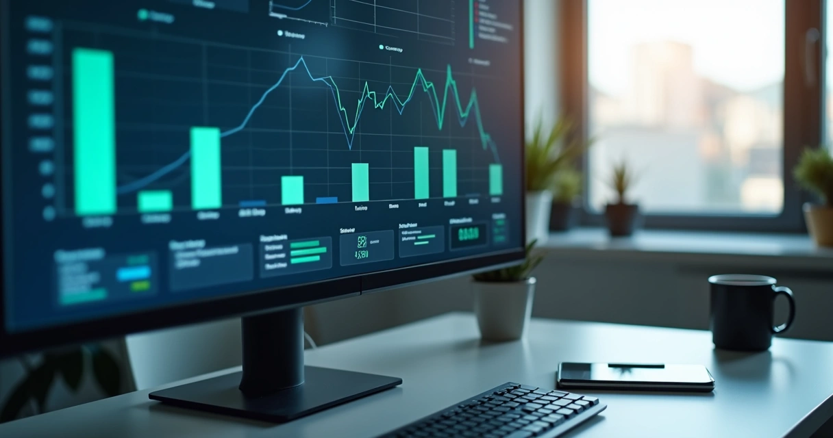Painel financeiro com gráficos de caixa e margem