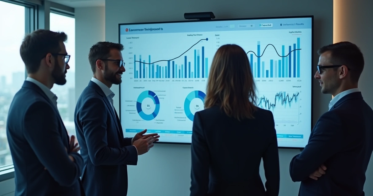 Dashboard com indicadores financeiros em tela grande 
