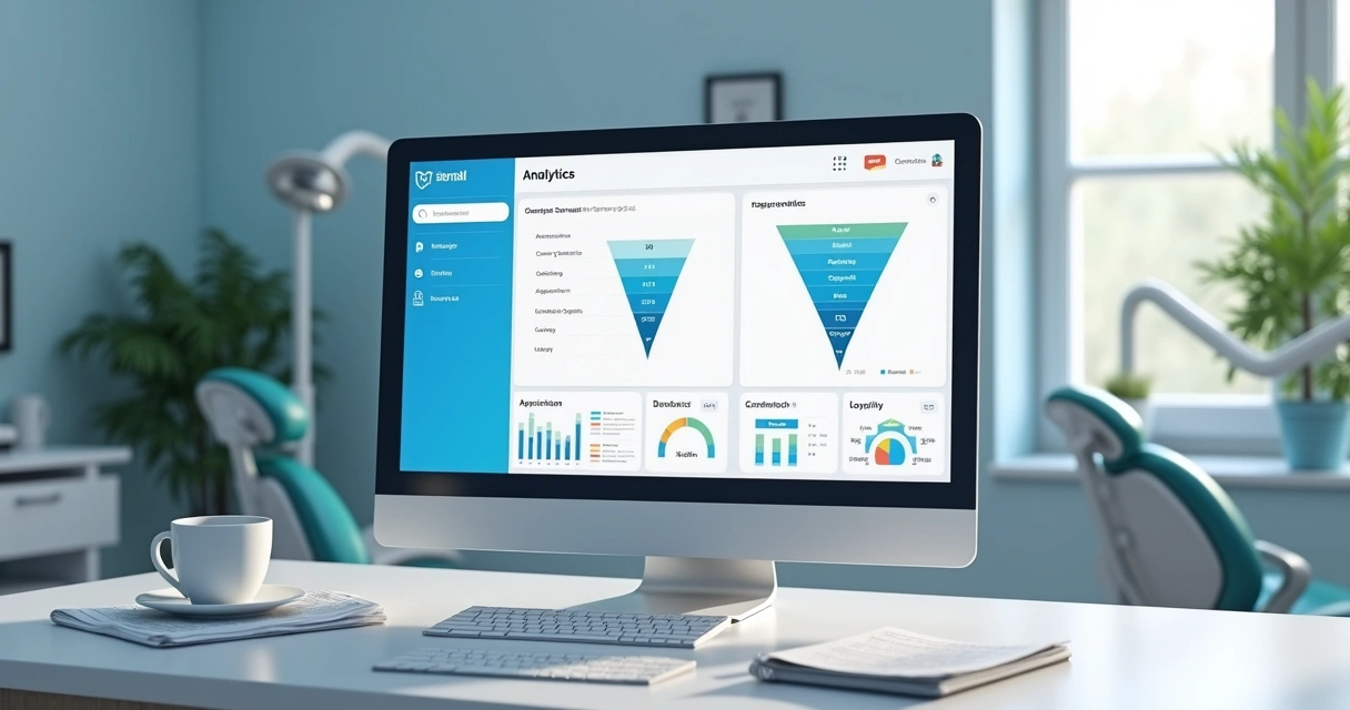 Painel de funil de vendas exibindo indicadores de cada etapa em uma clínica 