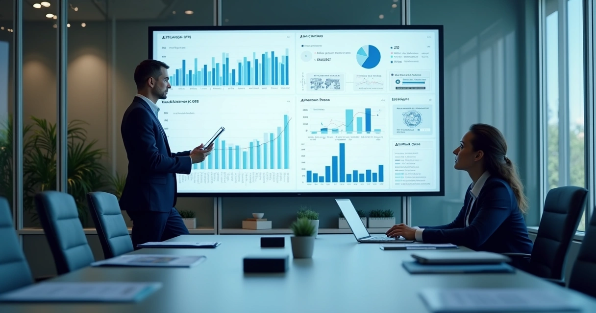 Painel de indicadores estratégicos em escritório 