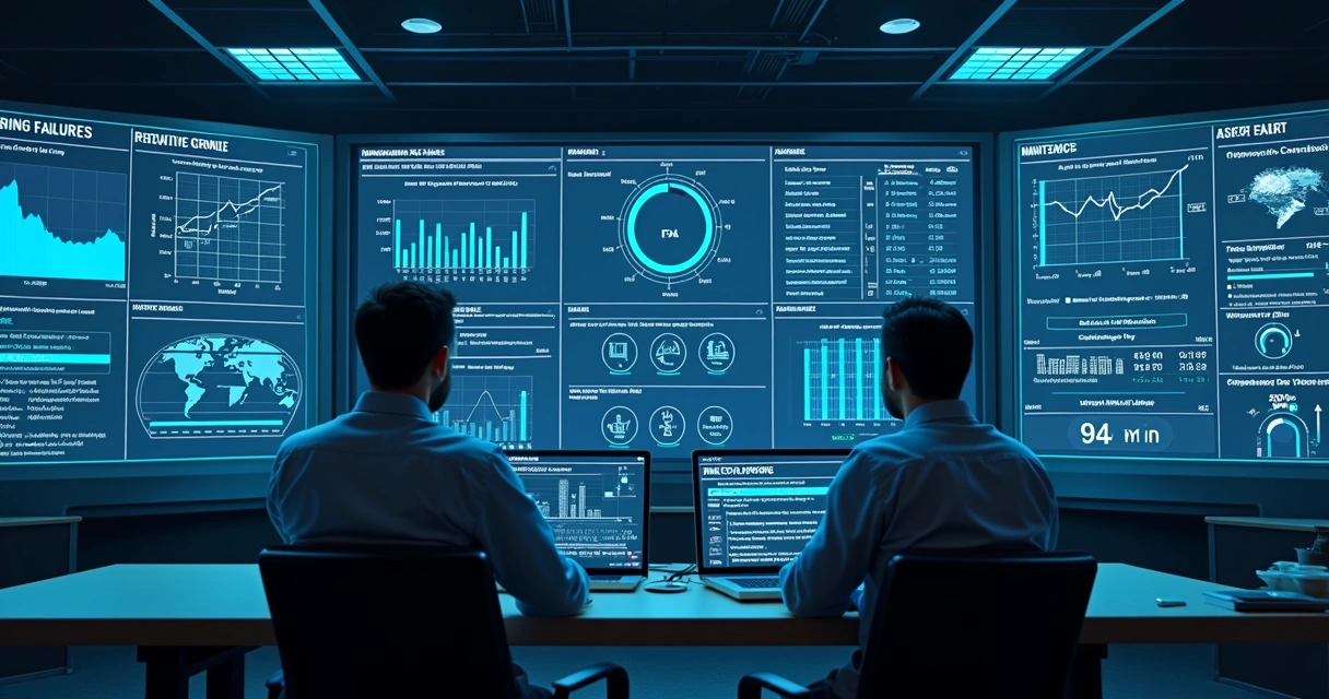 Painel digital com indicadores de manutenção industrial 