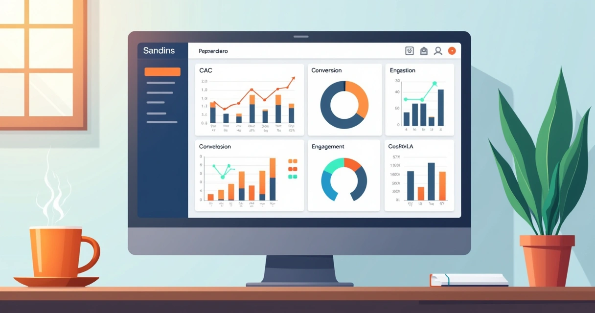 Painel digital com indicadores de marketing 
