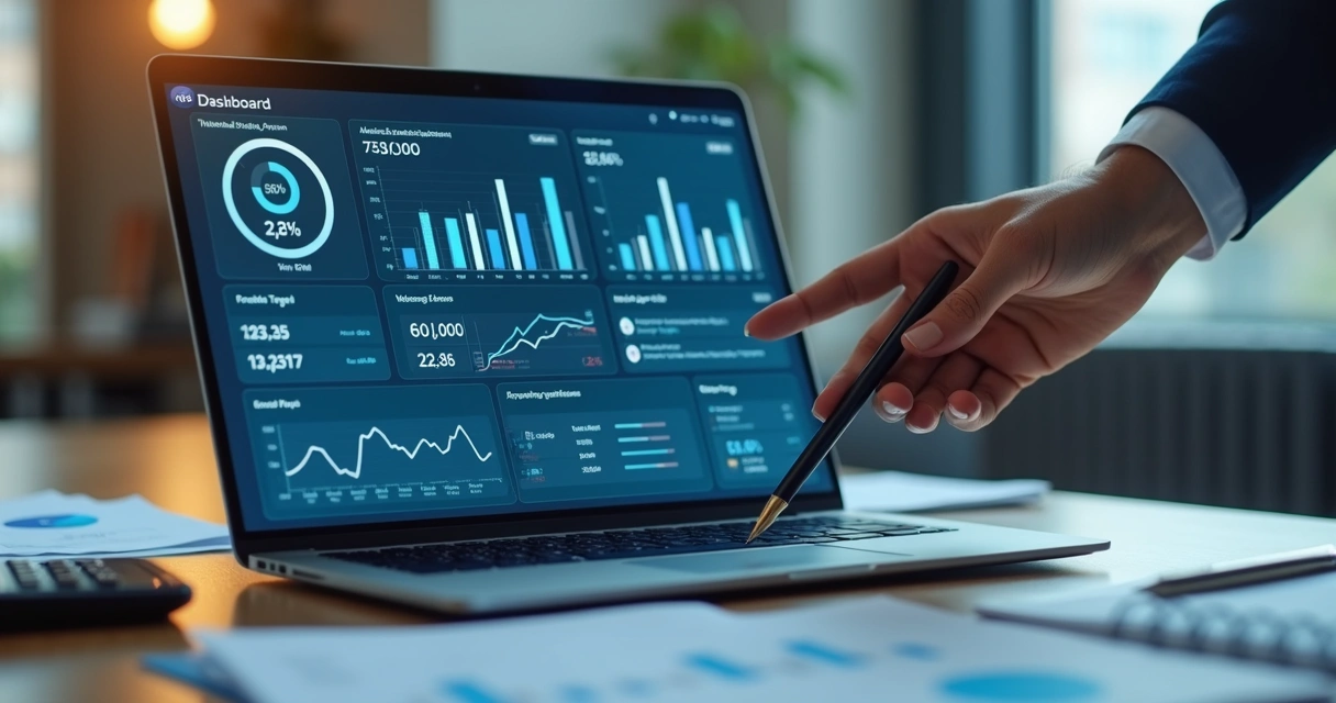 Painel com indicadores econômicos e metas de negócios integradas 