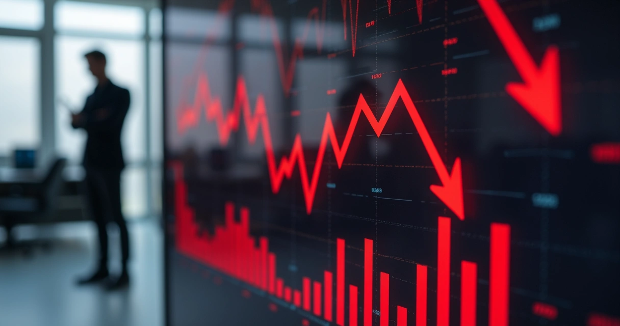 Painel com gráficos de queda no desempenho de negócios 