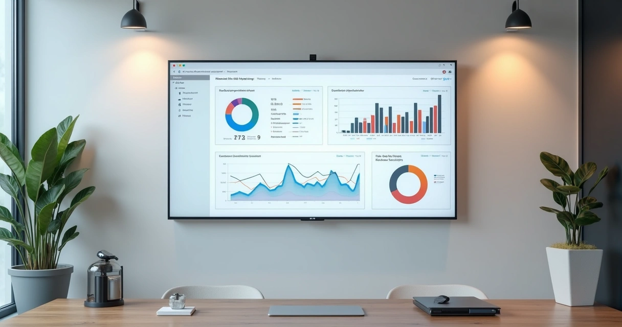 Painel digital com poucos gráficos e números destacados 