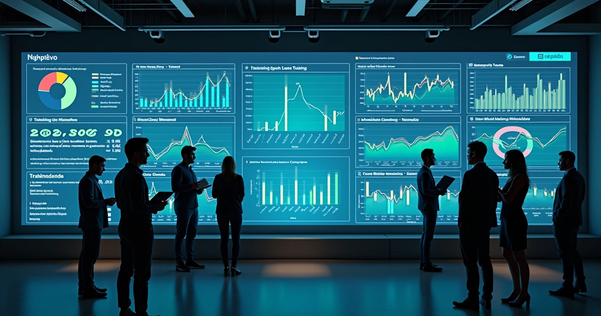 Quadro digital mostrando indicadores de treinamento e evolução dos líderes