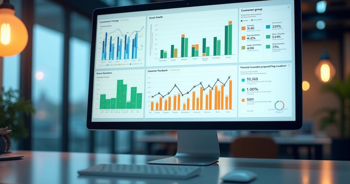 Dashboard colorido com gráficos de feedback de clientes 