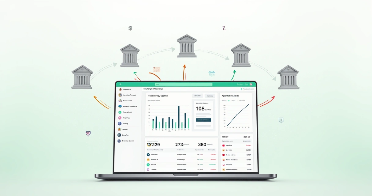 Dashboard de integração bancária mostrando sincronização automática de transações financeiras 