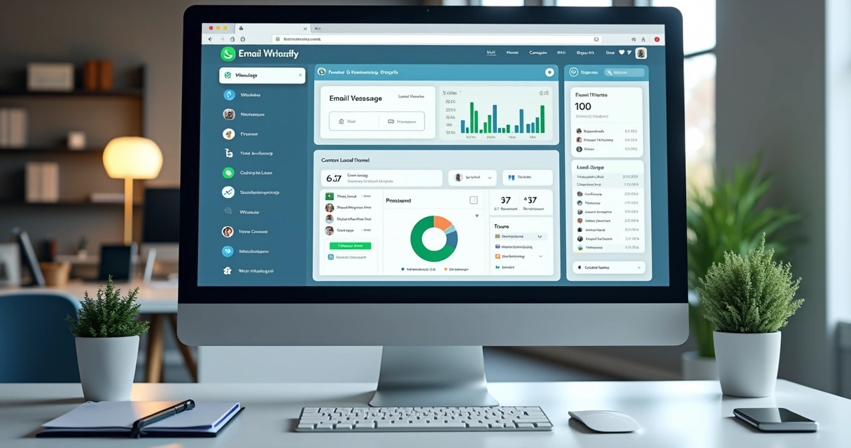 Painel com site, WhatsApp, e-mail e Instagram conectados