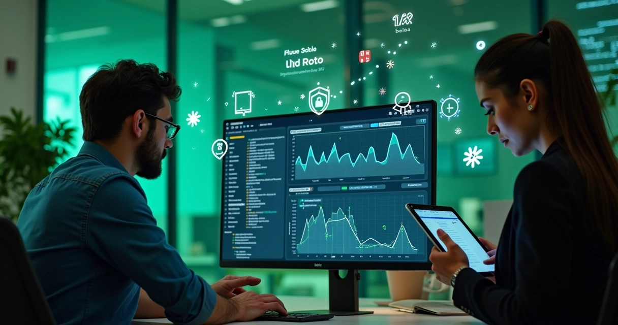 Painel de integração de gateway em software house com gráficos e códigos 