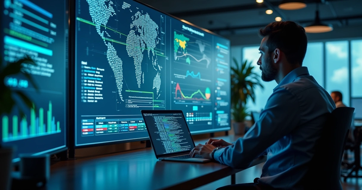Painel de TI com sistemas conectados e alertas operacionais 