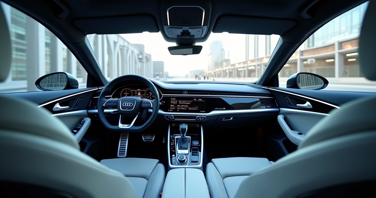 Interior do Audi E5 Sportback mostrando tela 4K de 27 polegadas