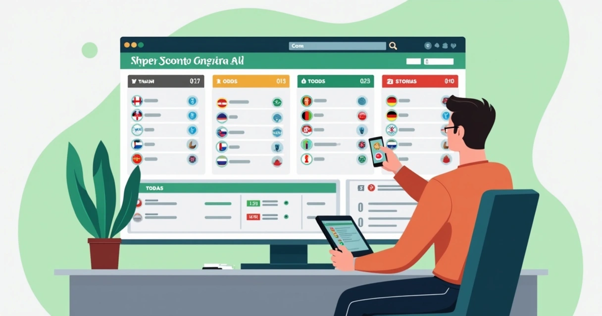 Painel digital mostrando jogos do dia com odds e ícones esportivos. 