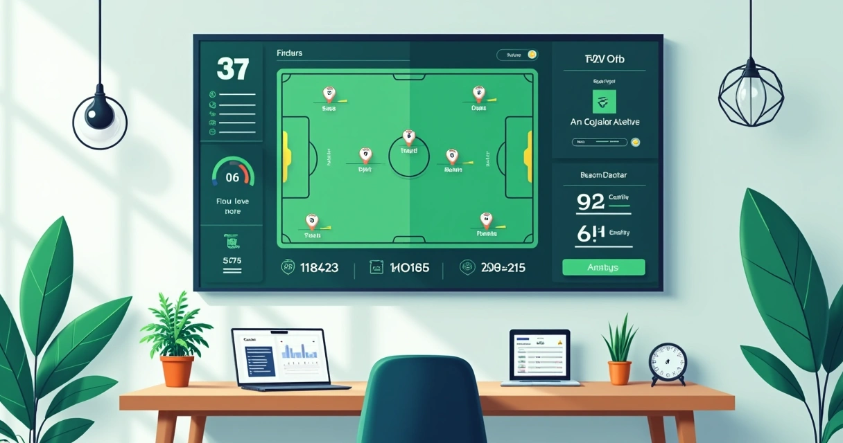 Painel digital alimentado por inteligência artificial, mostrando jogos do dia e estatísticas detalhadas 