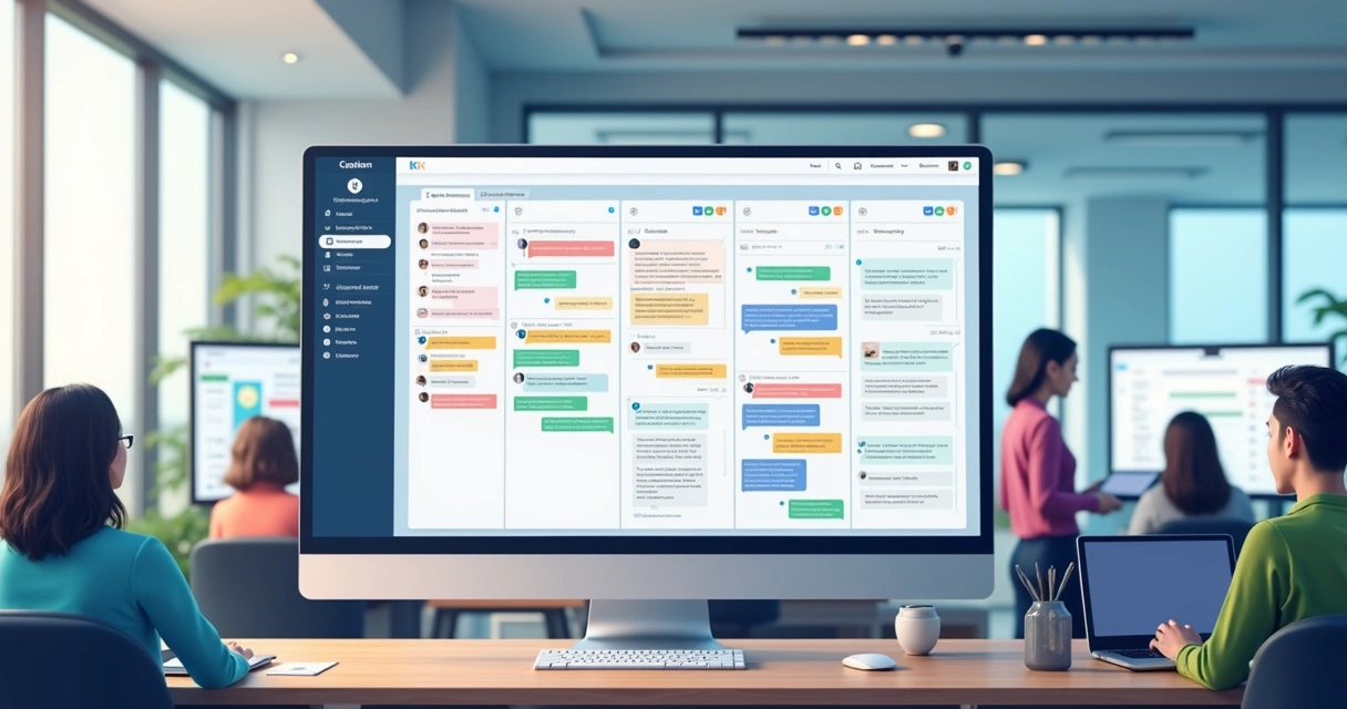 Painel Kanban digital com etiquetas coloridas de conversas no WhatsApp 