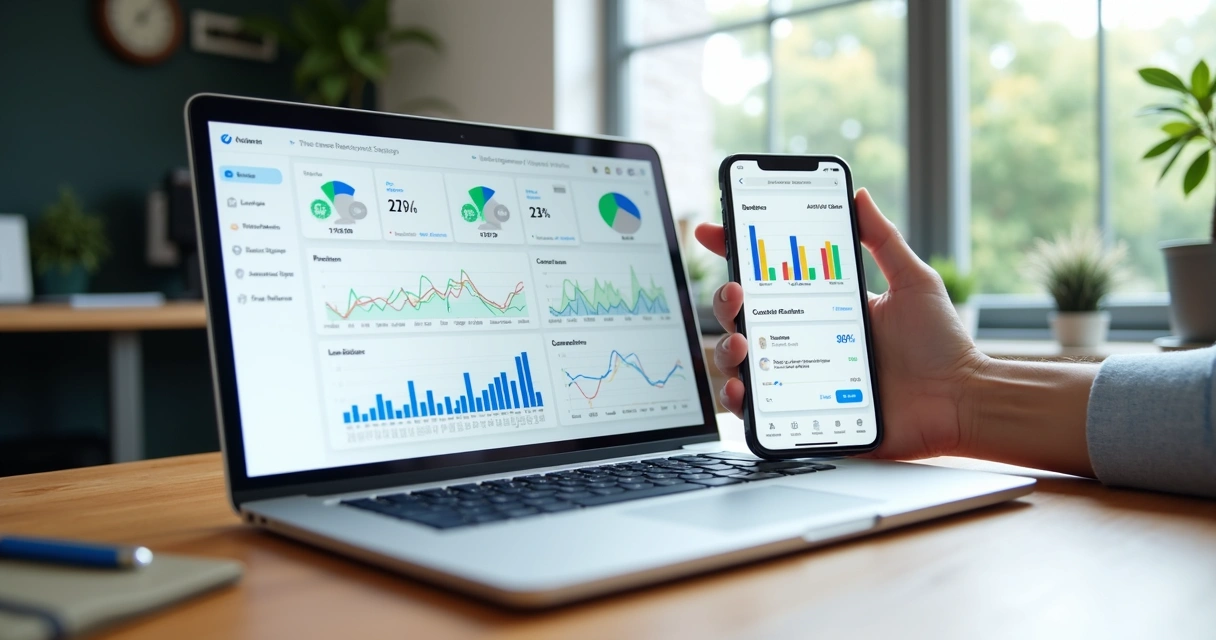 Painel com métricas de app em notebook 