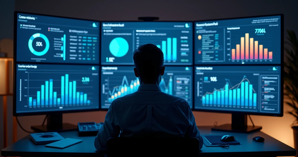 Painel digital mostrando indicadores como taxa de conversão, ROI e LTV 