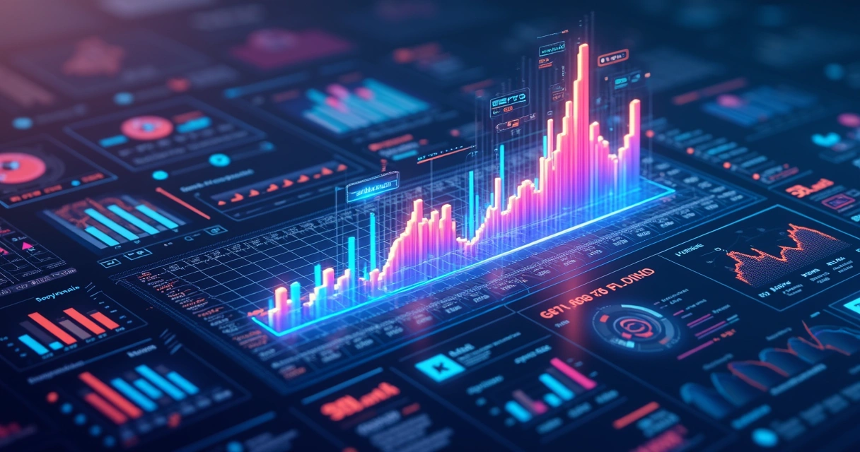 Painel digital com KPIs de marketing e dados em destaque