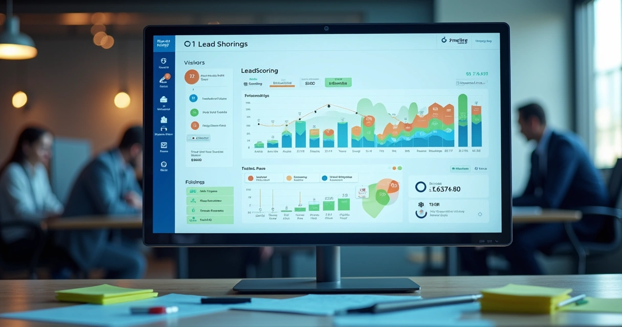 Painel digital mostrando o sistema de pontuação de leads 