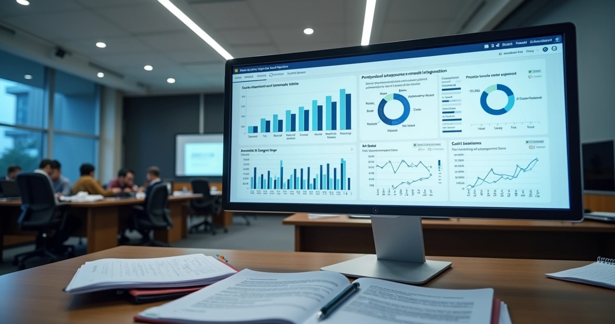 Painel legislativo em tela com gráficos e indicadores 