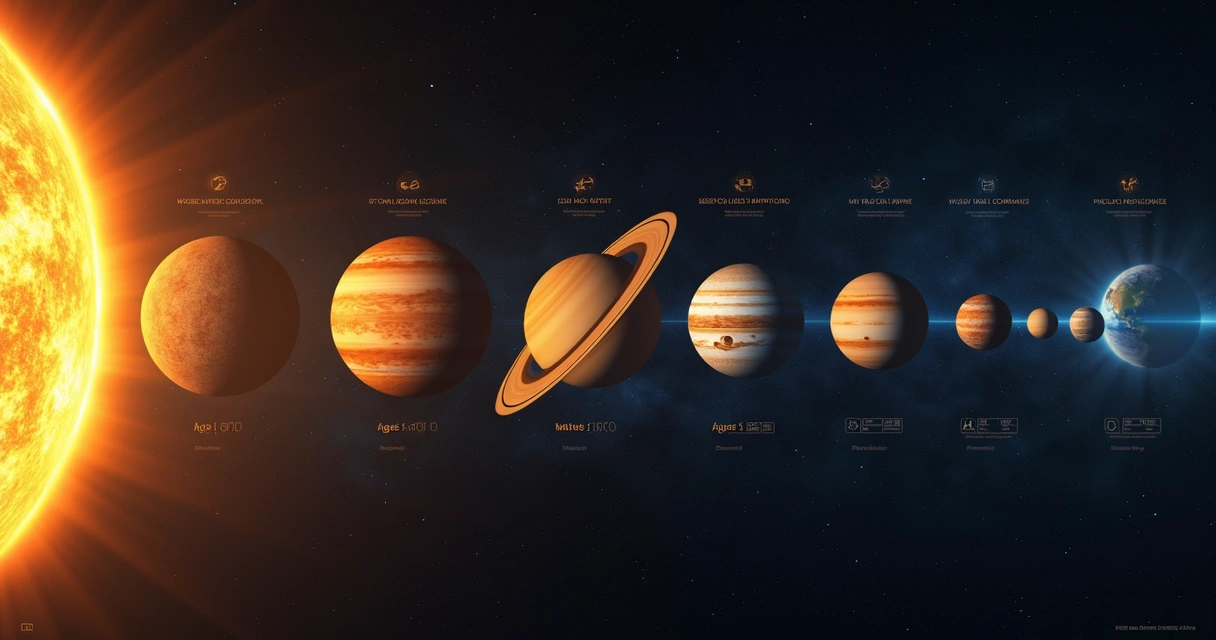 Linha do tempo ilustrando idades e ordens de formação dos planetas do Sistema Solar