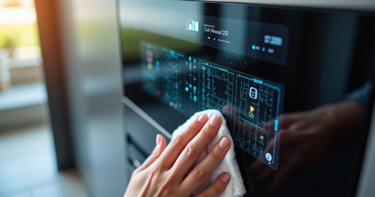 Painel eletrônico de eletrodoméstico com líquido acidentalmente derramado 