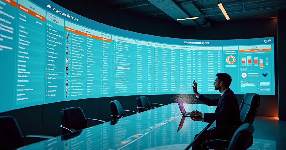 Gestor analisa painel digital com lista segmentada de contas B2B em destaque 