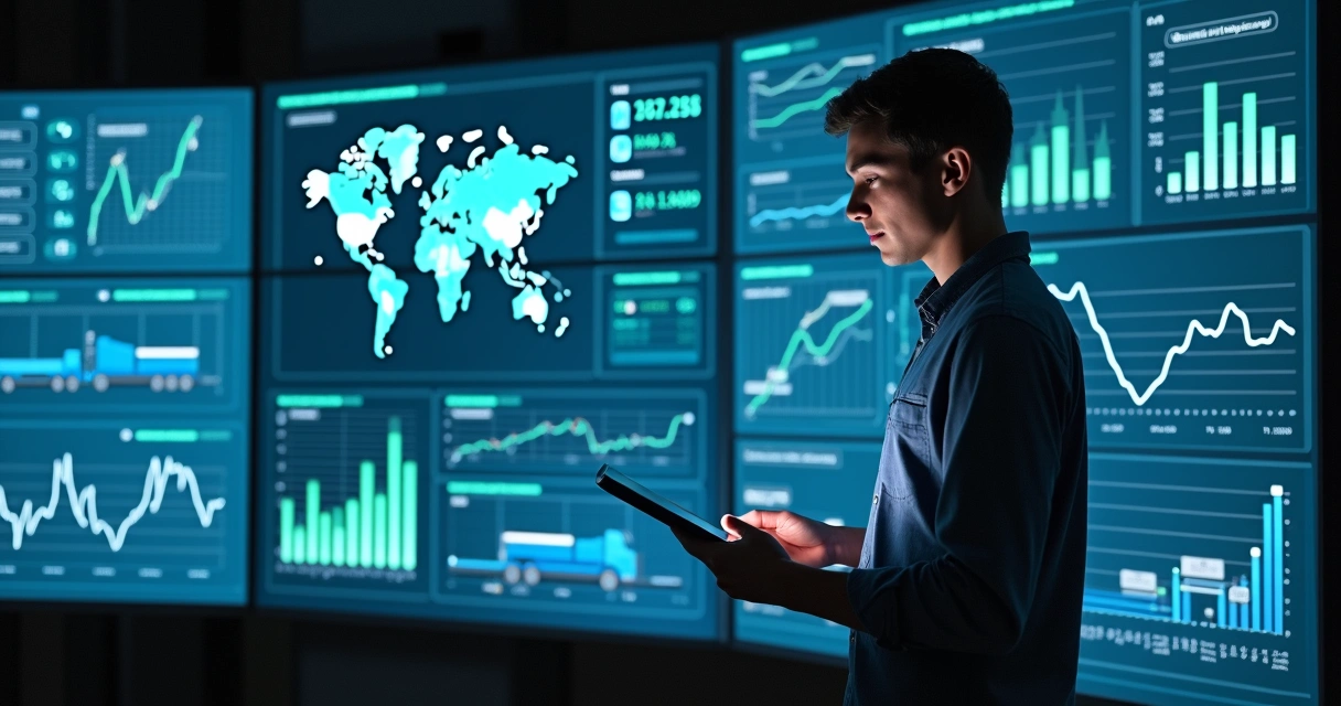 Painel digital com dados de transporte logístico em exibição 