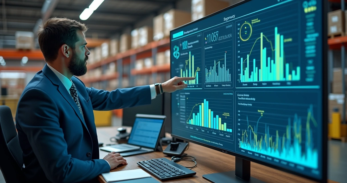 Painel de BI com indicadores logísticos em centro de distribuição