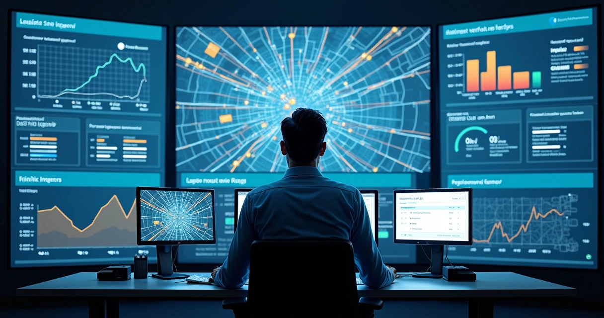 Painel logístico com mapa, rotas e dados em tempo real 