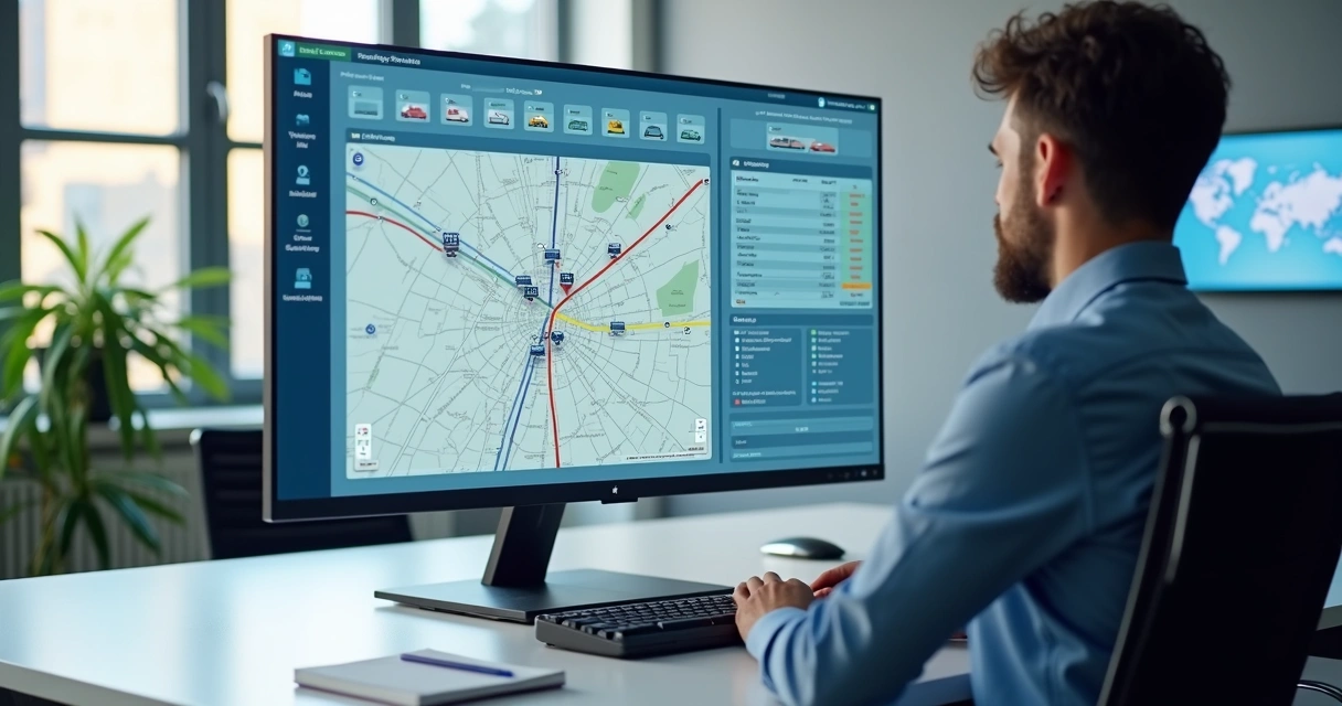 Painel logístico em tempo real com mapa e veículos 