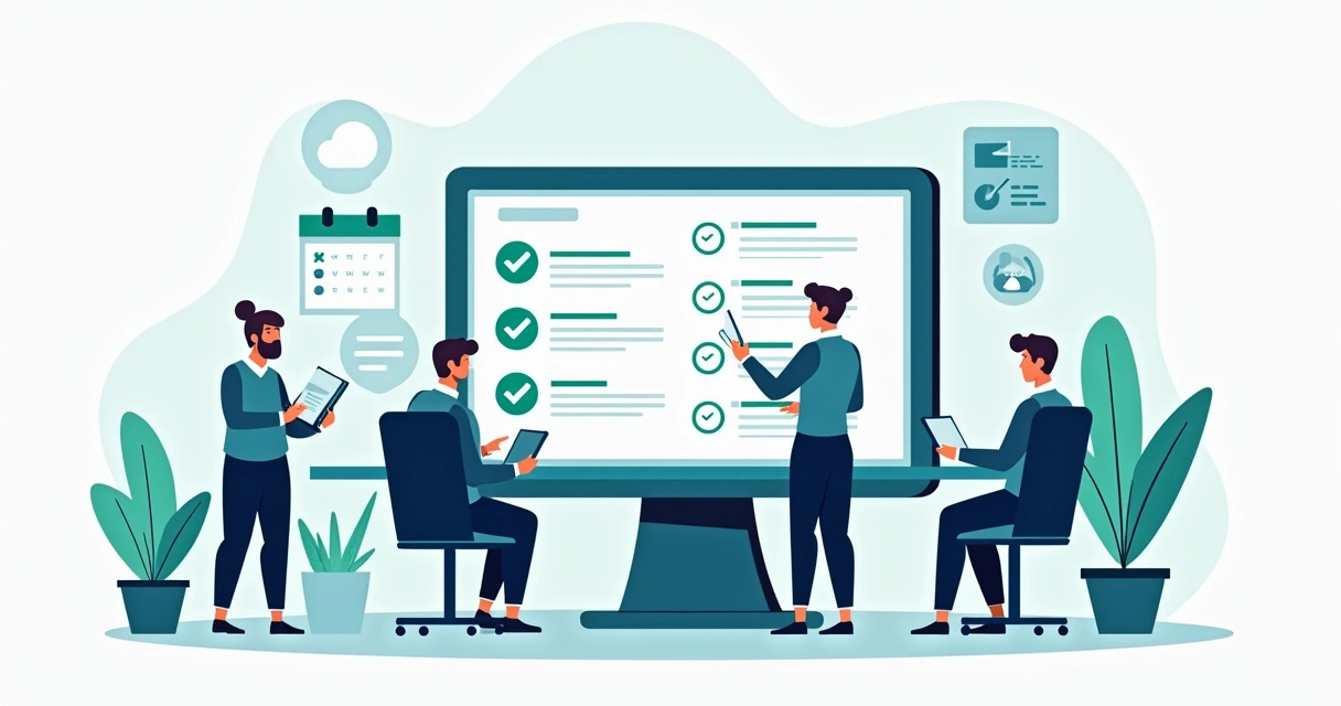 Painel com checklist de manutenção de site e gráficos de desempenho