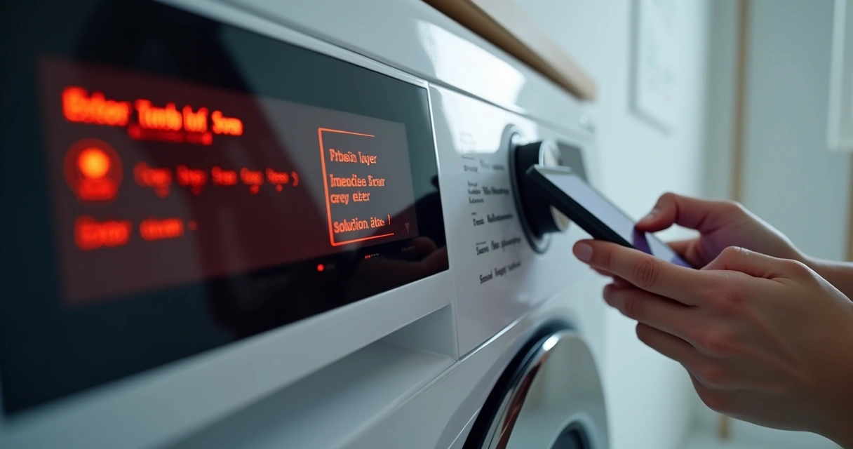 Detalhe de painel de máquina Samsung com aviso de erro 